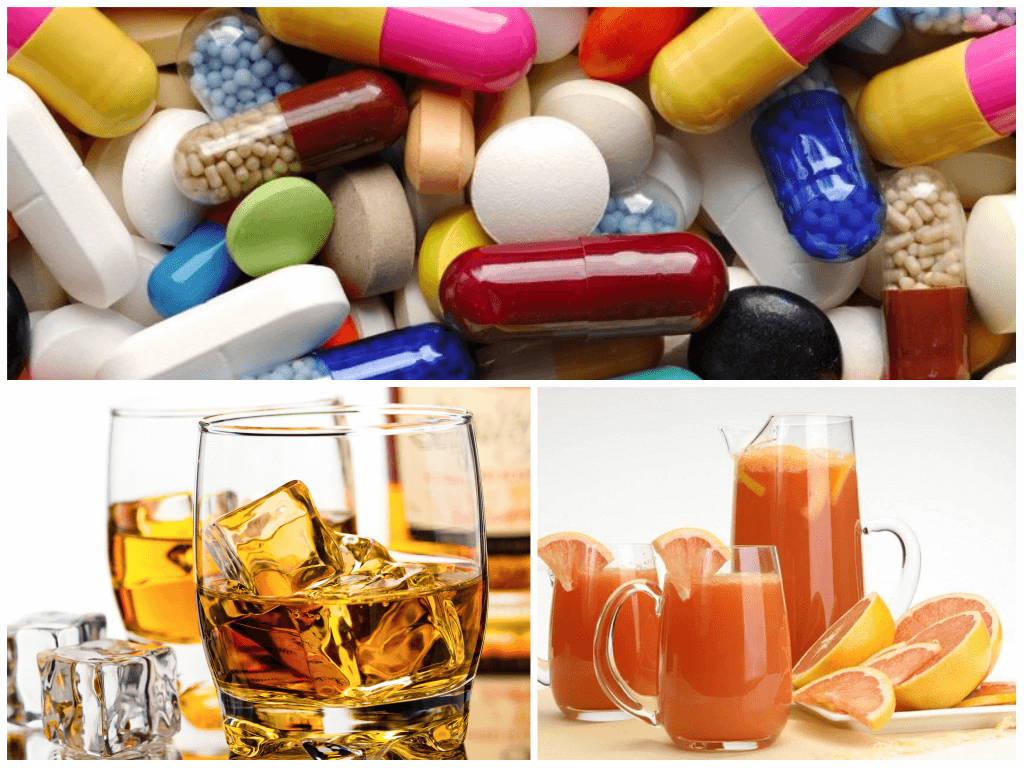 Interaction with alcohol, tablets and grapefruit